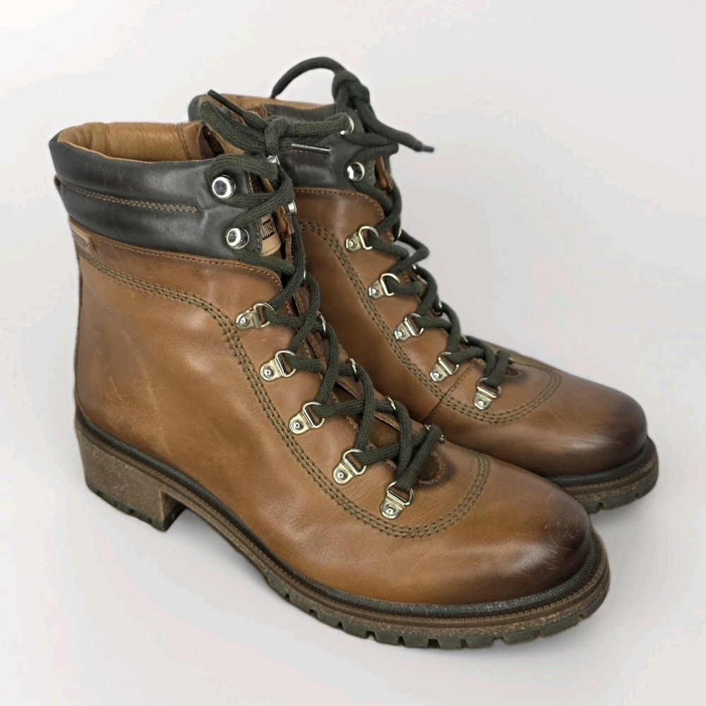 Pikolino Aspe Leather D Ring Lace Up Hiking Boots Waffle Sole Side Zip Sz